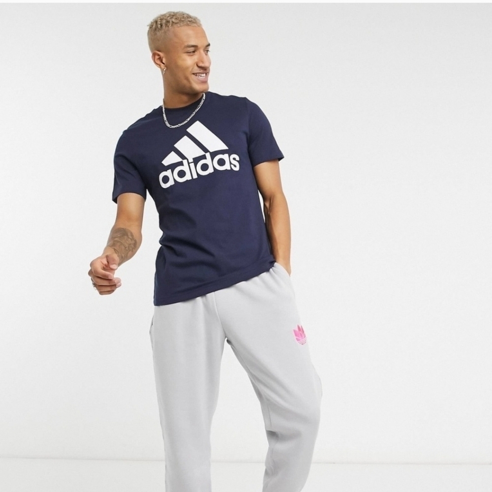 NWT Adidas Amplifier Basic Bos Tee Size Large Navy Blue & White 100% Cotton - Picture 1 of 16